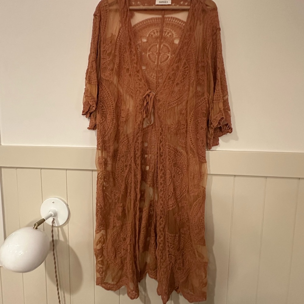 Bsubseach Elegant Lace Swim Cover-Up in Tan‎ dainty elegant beachwear OS